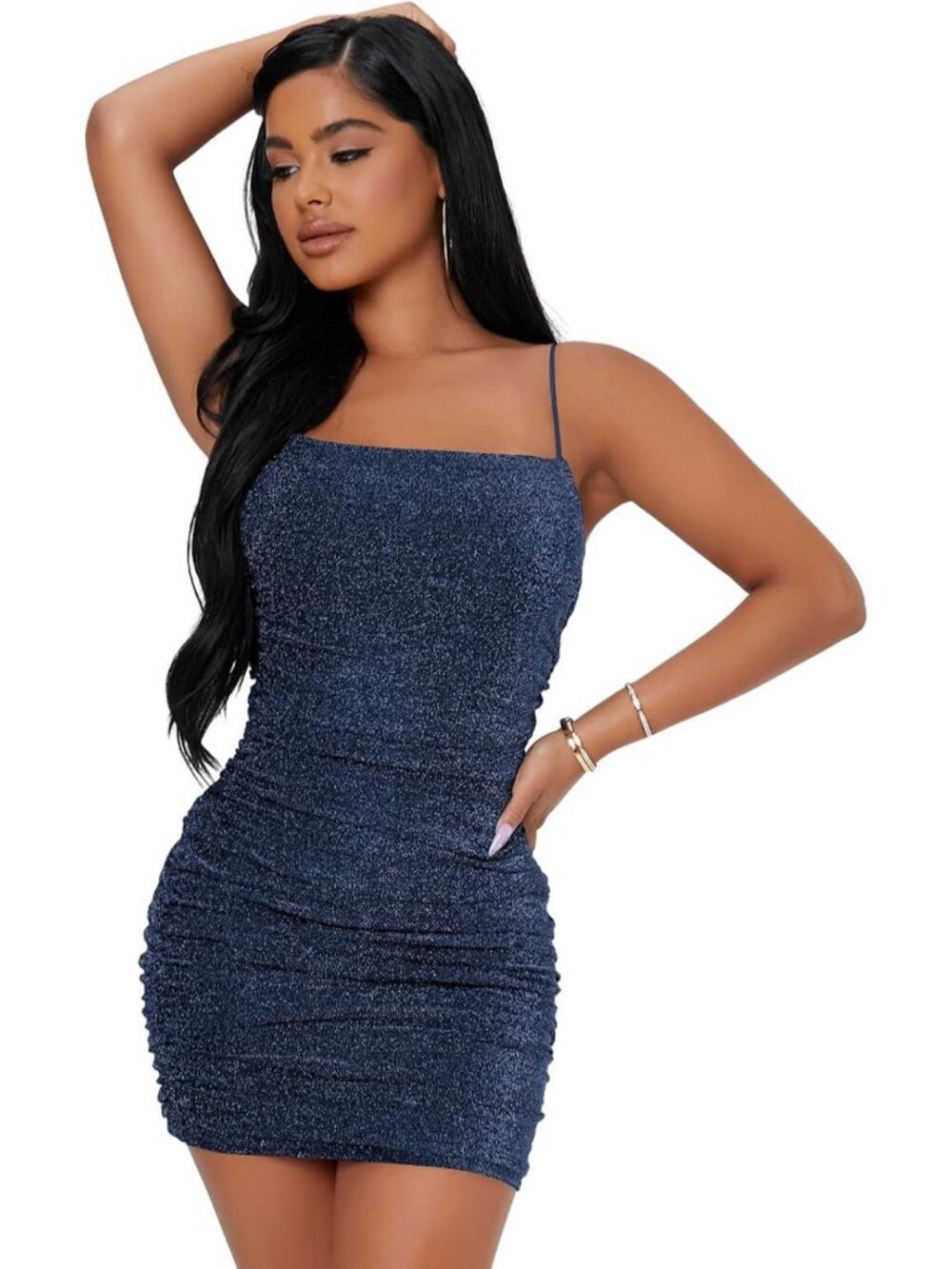 Glitter Sleeveless Ruched Bodycon Mini Dress for Party & Club Wear - Chic Style